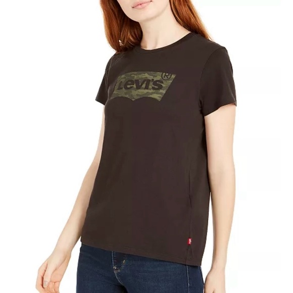 Levi's Black Green Camo Batwing Logo Tee Shirt Women Plus Size 1X Short Sleeve - Picture 1 of 13